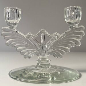 Vintage Pressed Glass Double Candlestick Holder - Mid-Century Design